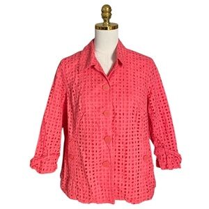 Charter Club Women’s 100% Cotton Coral Button-Down Eyelet Jacket Size XL